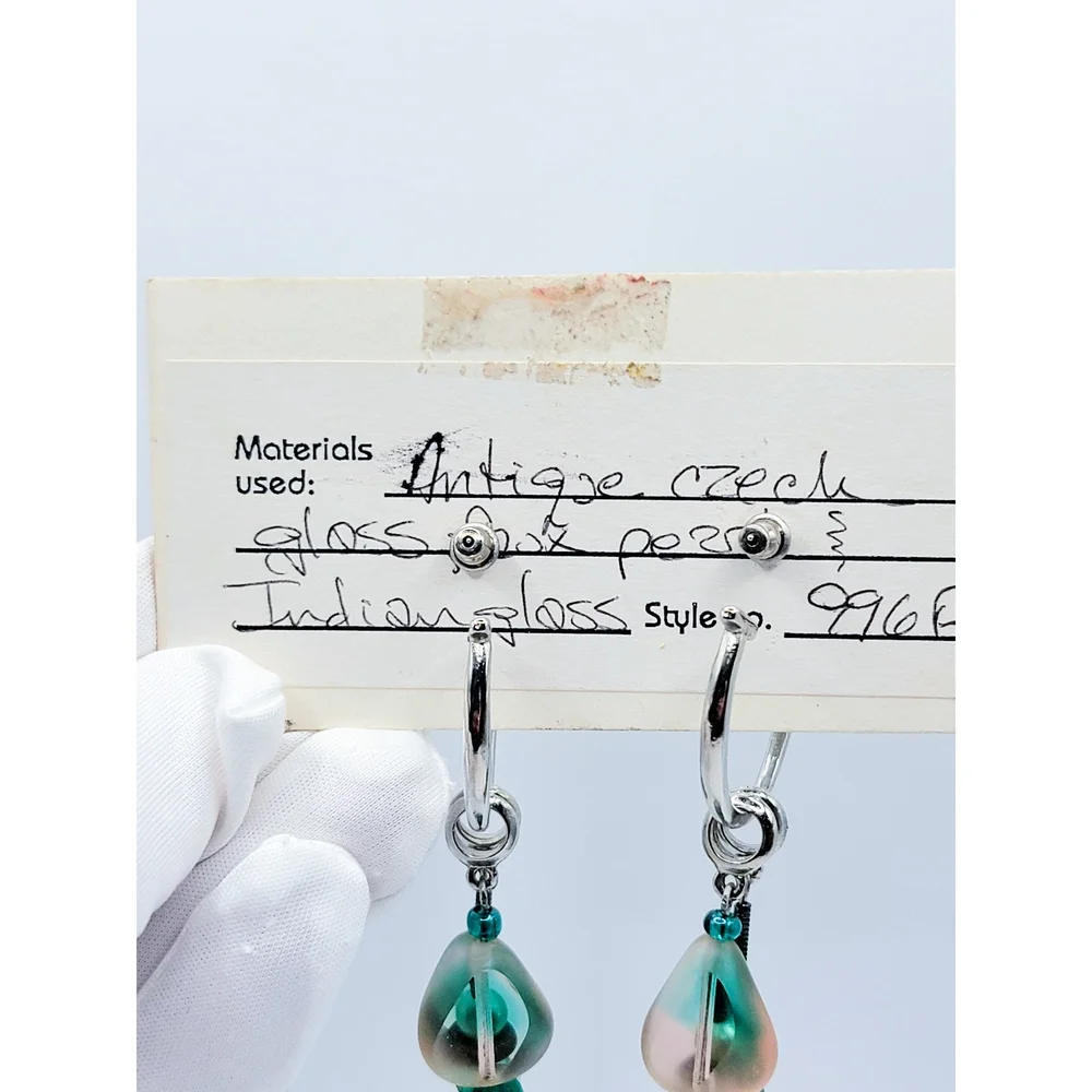 HMS Designs Czech Glass Beaded Hoop Dangle Earrings Vintage
